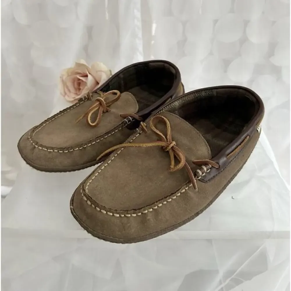 L.L. Bean Suede Hand-sewn Slipper Moccasin Flannel Lined Men's Size 9 Medium